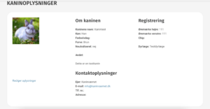 kaninregister oplysninger om kanin